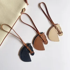 Fashion PU Leather Horse Head Keychain Bag Pendant Pony Bag Charm Car Hanging Ornament Festival Gift with Long Strap