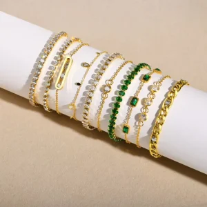 Fashion PVD Gold Plated Stainless Steel Green Geometric Trendy Dainty Snake Butterfly Charm Bracelets Gift