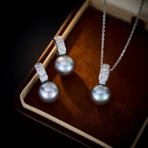 Fashion Pearl Copper Necklace Pendant Earrings Jewelry Set Punk Style Pearl Necklace Earrings Set for Women