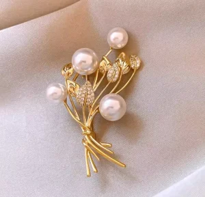 Fashion Pearl Diamond Flower Bouquet Brooches Pins Leaf Wheat Brooch for Women Badge Lapel Pin Corsage Coat Suit Accessories