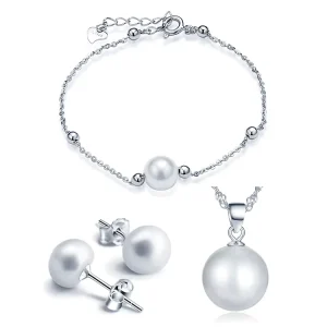 Fashion Pearl Earrings Bracelet Necklace Women Jewelry Sets
