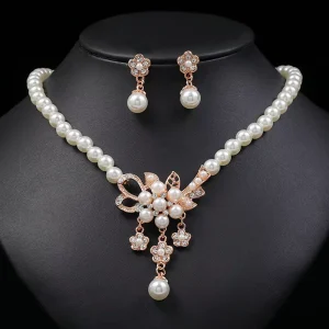 Fashion Pearl Floral Necklace Earring Set for Women Alloy Electroplated Jewelry Ideal for Occasions