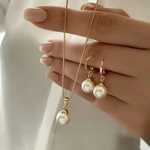 Fashion Pearl Jewelry Set Silver Gold Plated Elegant Necklace Earrings Phone Accessories Women Bridal Wedding Party Gift