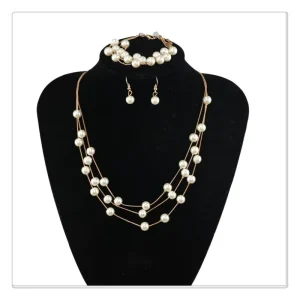 Fashion Pearl Jewelry Set Simulated Pearl Three Layer Luxury Earrings Necklace Wedding Everyday Versatile Necklace Bracelet Set