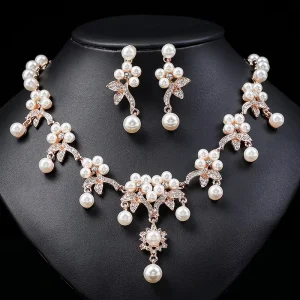 Fashion Pearl Jewelry Set Women Pearl Necklace and Earrings Set
