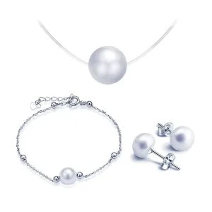 Fashion Pearl Jewelry Sets 925 Sterling Silver Pearl Earrings Bracelet Necklace Set for Women