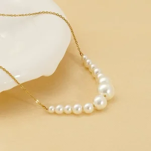 Fashion Pearl Necklaces for Women 18K Gold Plated Dainty Beaded Choker Trendy Stainless Steel Wedding Jewelry
