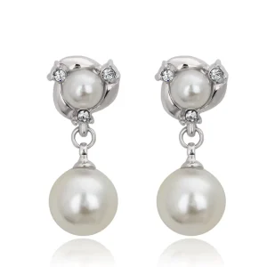 Fashion Pearl Pendant Earrings for Women Girl Silver Color Jewelry for Party Anniversary Gift E082