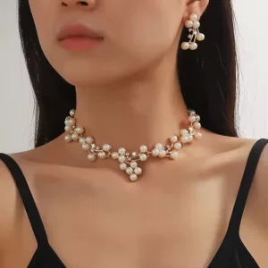 Fashion Pearl Women Necklace Earring Sets Jewelry Bridal Engagement Wedding Ladies Trendy Necklaces Earrings Jewelry Sets