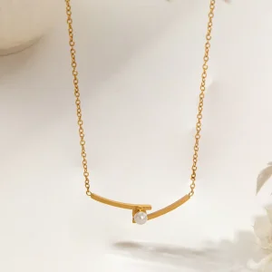 Fashion Pearl Women’s Stainless Steel Jewelry. Golden Cross Pearl Pendant Necklace. Popular and Versatile Pearl Necklace
