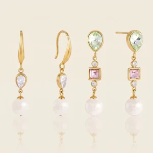 Fashion Pearl Zircon Geometric Pendant Drop Earring for Women 18K Gold PVD Plated Stainless Steel Earring Jewelry