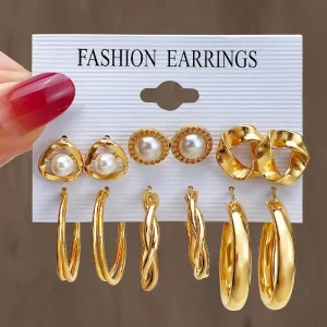 Fashion Pearl Zirconia Triangle Twist Earrings Gold Plated Butterfly Geometric Earrings Set for Women