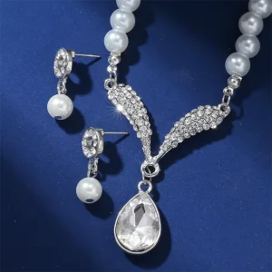 Fashion Pearls Jewelry Set Wings Design White Color Necklaces Earrings Wedding Pearl Jewelry Sets for Brides