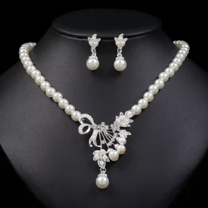Fashion Pearls Jewelry Set Women Pearl Necklace and Earrings Set
