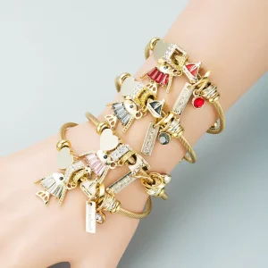 Fashion Personality Cute element Pendant Stainless Steel Bracelet for Women DIY Creative Bracelet Gold Accessories