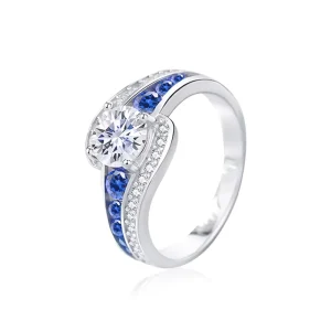 Fashion Personality Design 925 Sterling Silver Jewelry Round Brilliant Cut Moissanite Rings for Women