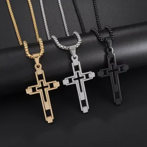 Fashion Personality Hollow Cross Stainless Steel Necklace Hip Hop Titanium Steel Necklace