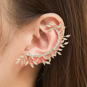 Fashion Personality Vintage Ladies Crystal Rhinestone Leaf Alloy Clip Earrings Non Pierced Jewelry Wedding Gift Party Ornaments