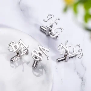 Fashion Personalized Jewelry Cufflinks Men Silver Name Letter Stainless Steel Custom Cufflinks
