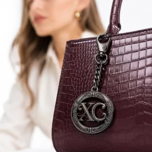 Fashion Personalized Letter Script Medallion Circle Charm with Heavy Curb Chain Clasp for Handbag Custom Bag Tag