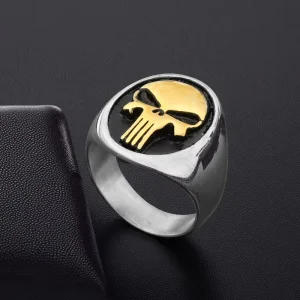 Fashion Personalized Stainless Steel Skull Head Men’s Ring Punk Style Punisher Bicycle Ghost Head Gothic Ring Jewelry