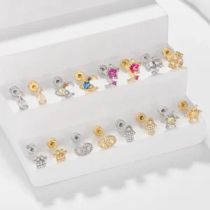 Fashion Piercing Jewelry 18K Real Gold Plated Stainless Steel Ear Cartilage Helix Back Hypoallergenic Body Jewelry