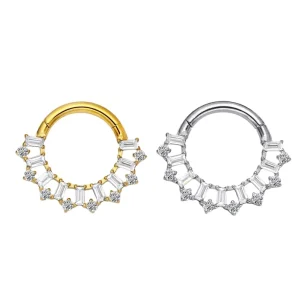 Fashion Piercing Jewelry ASTM F136 Titanium Cubic Zircon Segment Hinged Nose Clicker Septum Ring Jewelry Luxury Piercing Jewelry