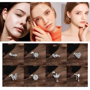 Fashion Piercing Jewelry Stainless Steel 20G Zirconia Tragus Ear Piercing Studs Silver Plated Flower Shape 6MM Length