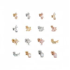 Fashion Piercing Jewelry Titanium Ear Cartilage Labert Nose Geometric Design with Zircon Stud Earrings