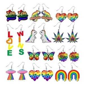 Fashion Plastic Acrylic New Rainbow LGBT Pride Butterfly Dinosaur Spaceship Love Unisex Earrings