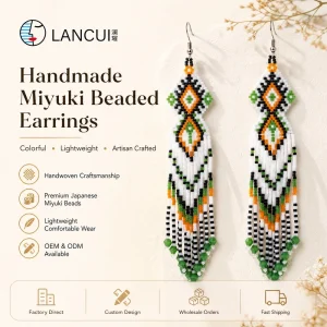 Fashion Popular Bohemian Tassel White Green Drop Hanging Miyuki Beaded Earrings for Women Jewelry Gift