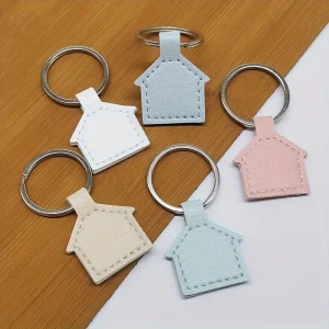 Fashion Pu Leather House Shaped Keychain Creative Car Key Charm Business Souvenir Gift