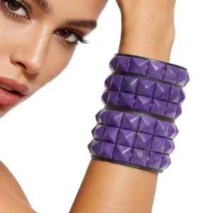 Fashion Punk Purple Square Rivet Wristband Adjustable Leather Bracelets