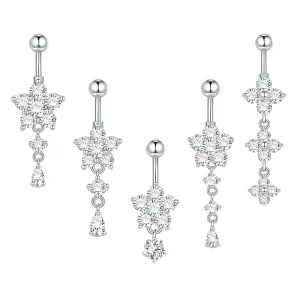 Fashion Punk Style Flowers Stainless Steel Navel Ring Crystal Rhinestone Bell Button Pierced Body Navel Nail Unisex