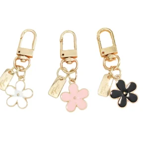 Fashion Purse Key Charms White Black Enamel Metal Daisy Flower Keychain Accessories for Women