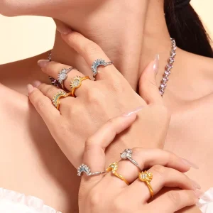 Fashion Quality Women Jewelry Fashion Rings Stainless Steel 18K Gold Plated Hollow Out Geometric Link Chains Opening Rings