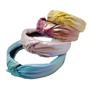 Fashion Rainbow Color Classic Knot Headband Pu Leather Knotted Hair Hoop Colorful Glitter Bowknot Hairband for Women