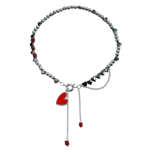 Fashion Red Heart Beads Link Jewelry for Girls Sweet Cute Cool Art Deco Jewellry for Women Ladies Teenager Accessories