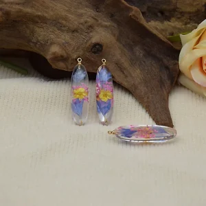 Fashion Resin Jewelry Accessories Oval Long Strip Dried Flower Pendant DIY Half Piece Flat Bottom Earrings Patch Accessory