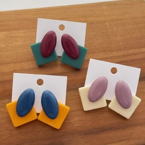 Fashion Resin Splicing Geometric Earrings European and American Versatile Oval Shaped Stud Earrings Jewelry for Women