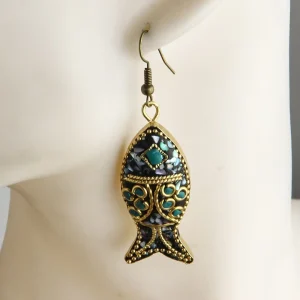 Fashion Retro Bohemian Ethnic Alloy Pendant Earrings Multi Color Metal Fish Pendant Animal Earrings for Women Festival Gift