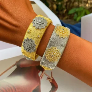 Fashion Retro Buchi Craftsmanship Brushed Copper Gold Zirconia Inlaid Personalized Ring and Bracelet in Multi Color Combination