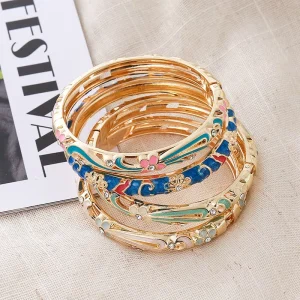 Fashion Retro Palace Ruyi Flower Hollow Cloisonne Enamel Electroplated Chinese Style Exquisite All match Women’s Bracelet