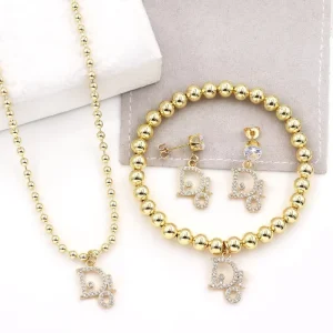 Fashion Retro Plated Geometric Pendant Necklace Set Heart V Shaped Zircon GG Letter Inlay Stainless Steel Hollow Bamboo Gift