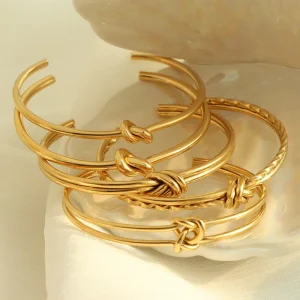 Fashion Retro Style Stainless Steel Geometric Twist Knot C Shape Open Bracelet