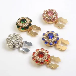 Fashion Rhinestone Clip Button for Shirt Decorative Cover Cufflinks Button Flower Clip Button LSCB034