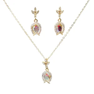 Fashion Rhinestone Jewelry Set Colored Crystal Earrings Necklace Set for Women Luxury Full Diamond Pendant Gift