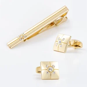 Fashion Rhinestone Tie Clip Cufflinks Set Cross border Men French Shirt Business Accessories Birthday Party Jewelry Gift