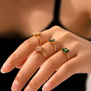 Fashion Ring Jewelry Zircon Flower Ring Light Luxury Stainless Steel Open Ring for Women
