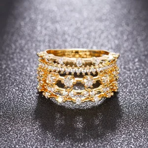 Fashion Ring Multi line Design Ring Trendy ElegantJewelry with Zircon Round Cut Zircon for Gifts PartiesInlaid Brass Material